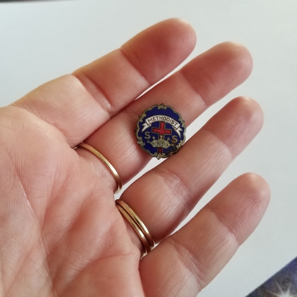 Vintage Methodist Sunday School pin brooch Little System blue silver tone - Picture 3 of 10